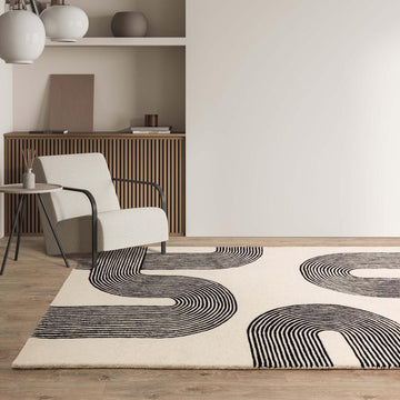 Matrix MAX87 Arches Modern Geometric Hand-Woven High-Density Soft Textured Wool&Viscose Mix Black Rug-Asiatic Carpets-Rug Love - The Most Loved Rug Store